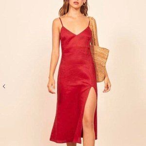 Reformation Linen Brianna Dress Color Red  Size 12